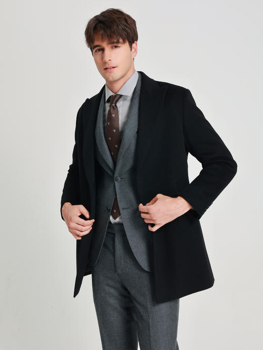 callisto黑色绵羊毛羊绒混纺大衣 商品图3