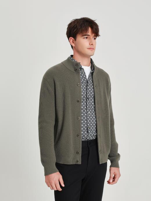 callisto橄榄绿绵羊毛立领开衫外套 商品图3