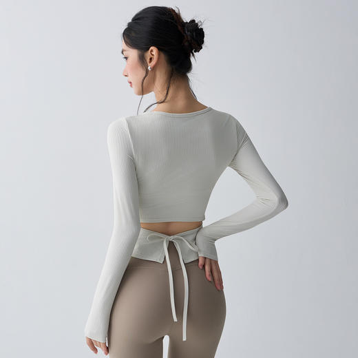 跃牌【禅语梵心】螺纹带胸垫软糯瑜伽服女显瘦跑步运动T恤长袖健身服上衣CX3483 商品图1