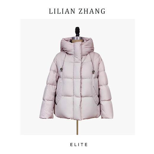 定制—静奢风—暖调廓形—知粉雅奢—灰粉云朵短款连帽羽绒服 2516002 商品图0