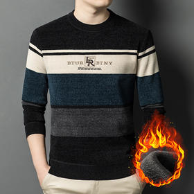 亲肤保暖冬季新款雪尼尔毛衣男装秋冬针织衫圆领加绒加厚上衣中年男士保暖针织内搭打底外穿打底衫