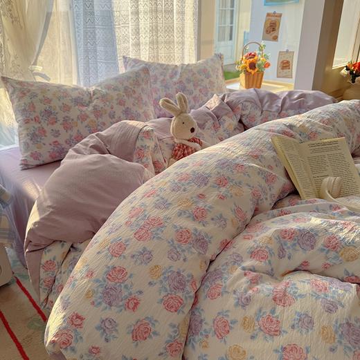 【清仓抄底价！自带韩国小布袋包装收纳】LAIHUIYOU来荟友水洗棉纱小布袋四件套 古法水洗棉纱工艺蓬松绵软舒适 微皱面料质感高级细腻 A类标准母婴安全级别 12个花色任选 四季可用 商品图7