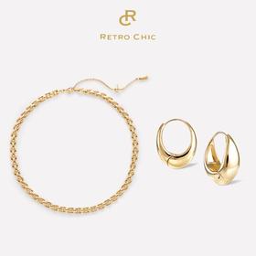 【网球职业运动员李娜&张予曦同款】Retro Chic | 小水滴金/银圈耳环&罗马链条项链套装