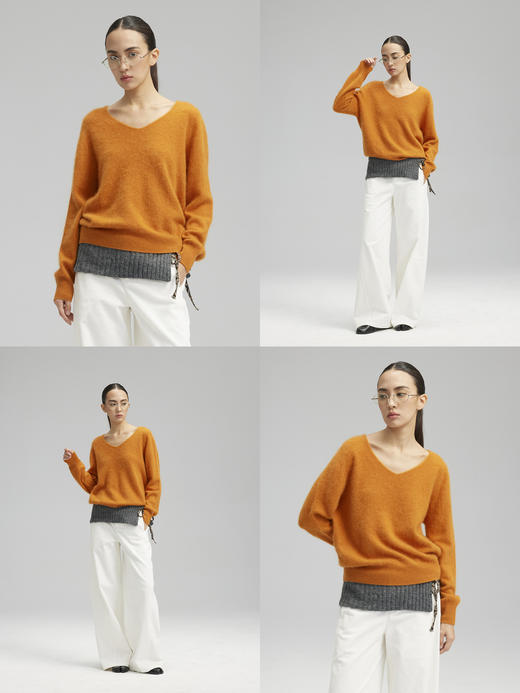 素舶 奢柔“小皮草”羊绒羊毛拉毛V领百搭针织衫 商品图4