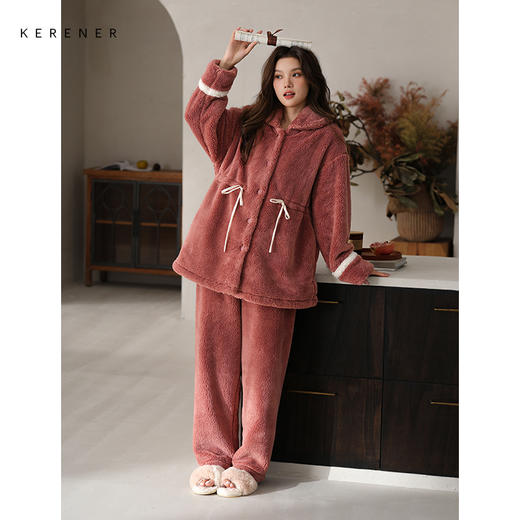 可人儿原创冬季舒棉绒女士睡衣韩系加厚保暖可外穿珊瑚绒家居服 商品图2