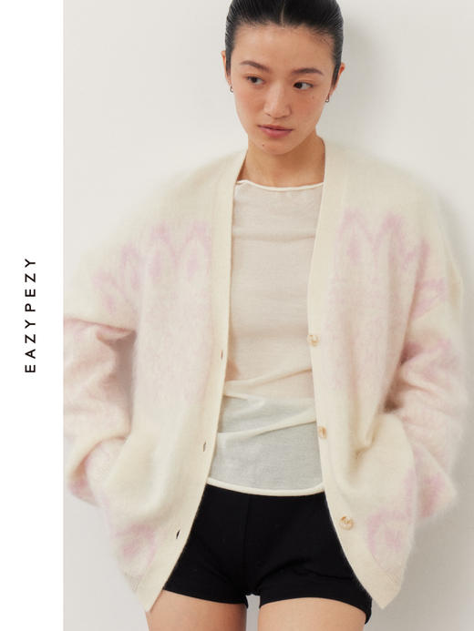 拉毛羊绒提花开衫 商品图1