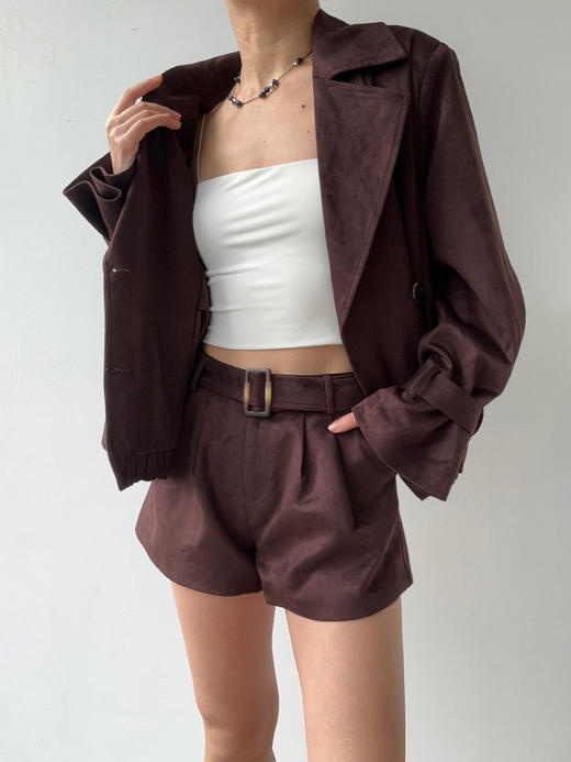 SIJIA｜AW2506 酒红麂皮收腰短皮风衣 商品图3