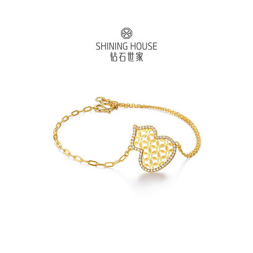 【八方衔运纹】【 玲珑宝葫 】钻石世家  玲珑宝葫系列 足金葫芦镶钻手链 【黄金产品不支持无理由退换货】预计3-5天发货 商品图1