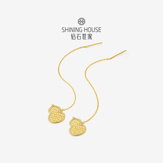 【八方衔运纹】【 玲珑宝葫 】钻石世家  玲珑宝葫系列 足金葫芦镶钻耳饰 【黄金产品不支持无理由退换货】预计3-5天发货 商品图0