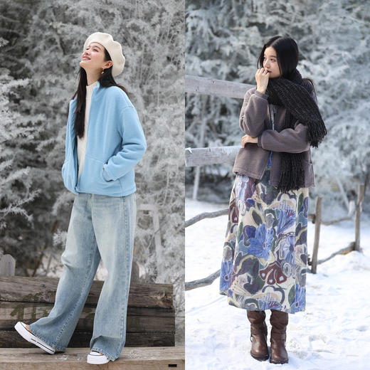 特绽放744朵/晴天·棉摇粒绒立领开襟落肩长袖双层卫衣百搭上衣女 商品图2