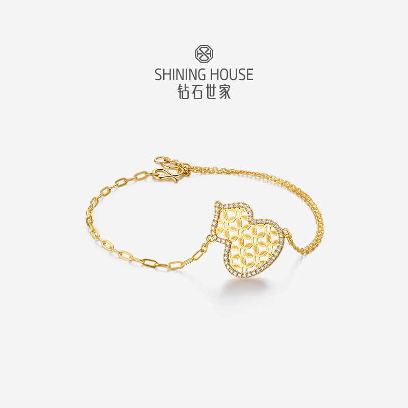 钻石世家[艺术黄金]  玲珑宝葫系列 足金葫芦镶钻手链 【黄金产品不支持无理由退换货】预计3-5天发货