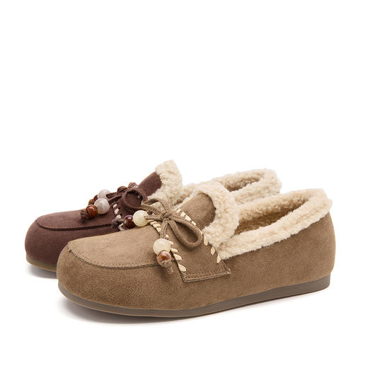 西遇加绒勃肯鞋女新款冬季复古一脚蹬外穿保暖棉鞋毛毛乐福鞋V2257289 商品图4