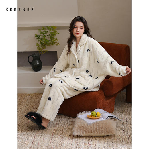 可人儿原创冬季舒棉绒女士睡衣韩系加厚保暖可外穿珊瑚绒家居服 商品图3