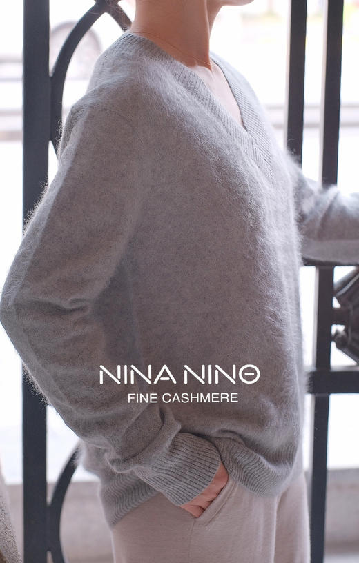 云柔套衫 女款V领羊绒套衫 灰色 白色 商品图5