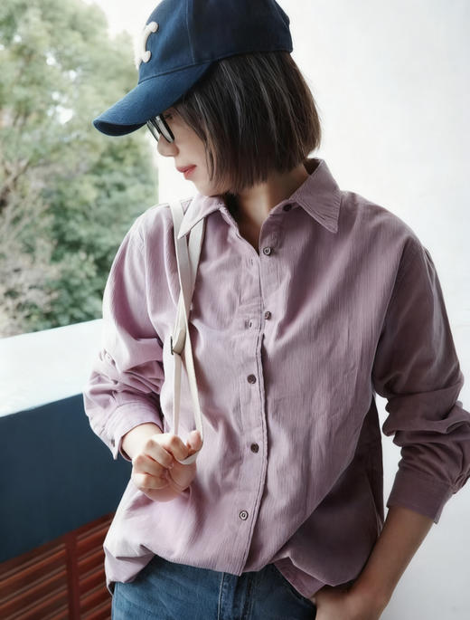 「秋日来信」香芋紫全棉灯芯绒衬衣，绝美显白穿搭，将浪漫与温柔定格【3-5天发货】 商品图8