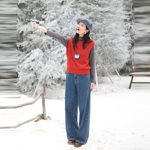 绽放755朵/圈圈纱纯羊毛肌理圆领叠搭无袖马甲内搭保暖上衣女新款 商品图3