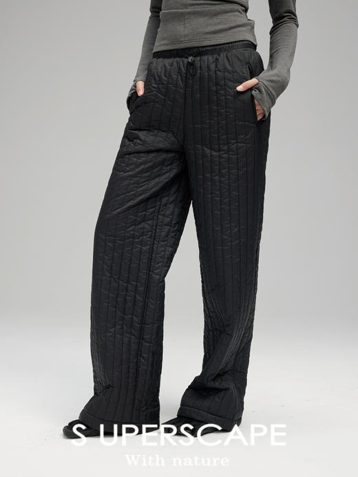 素舶 百搭竖条绗缝显瘦显腿长直筒休闲长裤保暖棉裤 商品图0