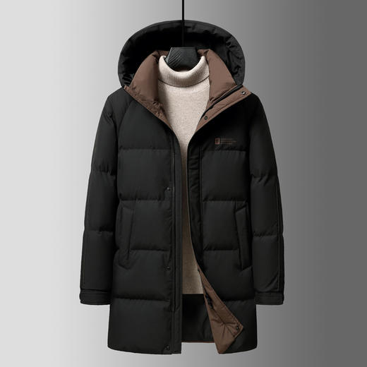 半身缘男装 冬季防风保暖中长款连帽松紧袖口羽绒服2360 商品图0