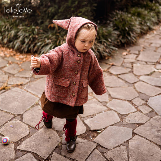 【云优选】lelejove北欧风秋冬儿童羊毛混纺精灵帽花呢大衣防风保暖舒适外套 商品图2