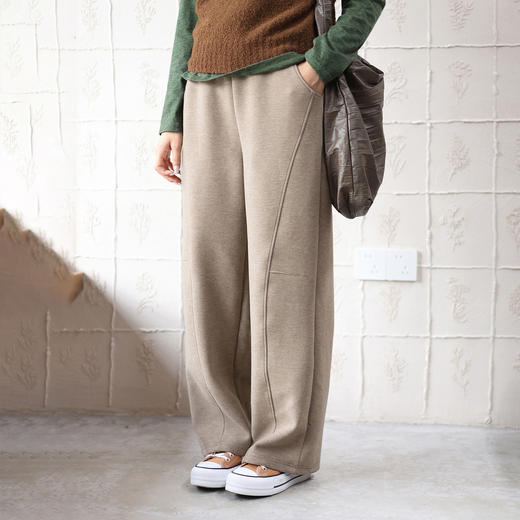 特绽放女装687朵/绒墩墩·绒感垂坠分割廓形系带卫裤女新款休闲裤 商品图2