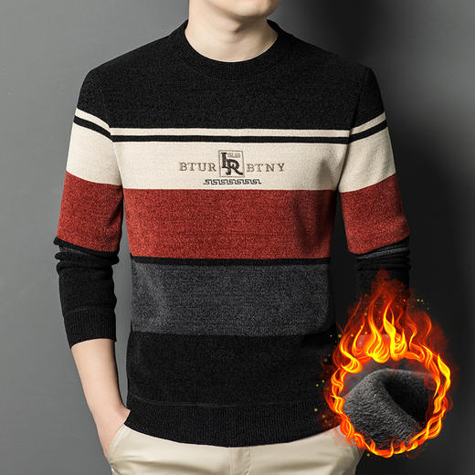 亲肤保暖冬季新款雪尼尔毛衣男装秋冬针织衫圆领加绒加厚上衣中年男士保暖针织内搭打底外穿打底衫 商品图1
