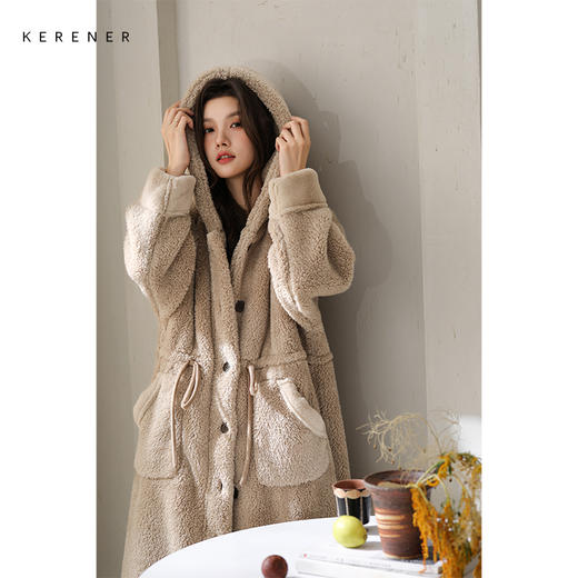 可人儿原创冬季舒棉绒女士睡袍韩系加厚保暖可外穿珊瑚绒家居服 商品图1