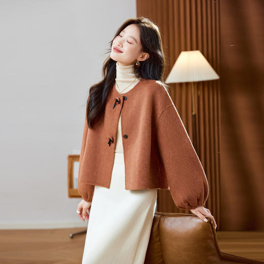 红色轻奢显瘦双面呢羊毛大衣，小香风毛呢短外套HR-ZYIF2637 商品图3