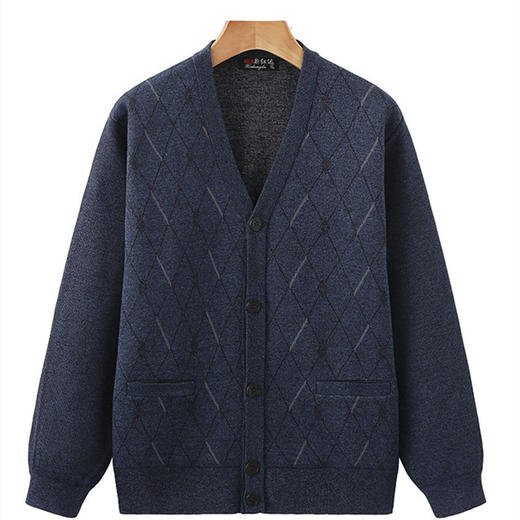 新款新品 中老年开衫毛衣外套  男春秋装V领针织衫提花爸爸开襟衫中年男士毛衣外套 商品图1