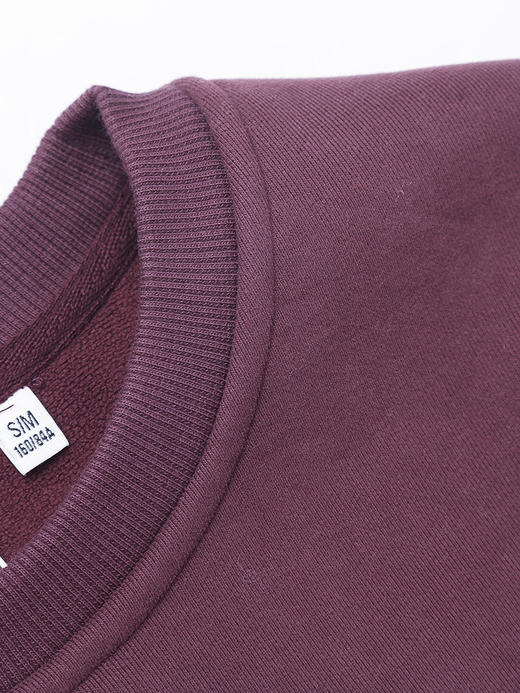 复古酒红色字母印花卫衣 圆领宽松落肩上衣 秋冬美式街头风显瘦加绒套头衫 商品图2