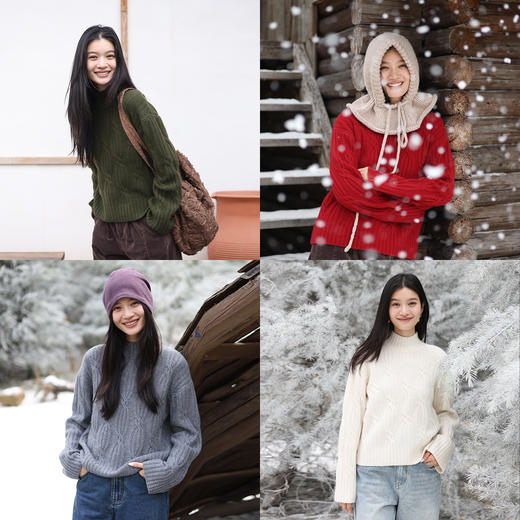 特绽放718朵/冬日恋歌·纯绵羊毛多色立体绞花半高领毛针织衫毛衣 商品图0