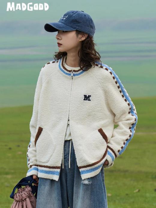 马得工地/MDGDMY243199/棒球领学院风毛衣开衫 商品图1