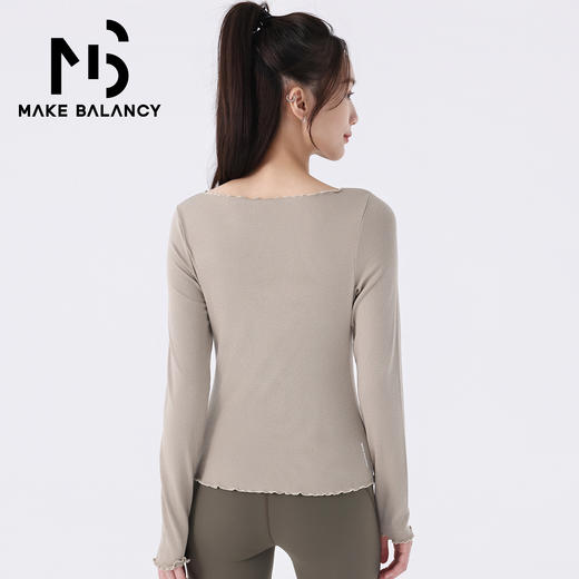 Makebalancy/慕柏郦长袖木耳边女圆领瑜伽运动T恤针织秋冬10003 商品图2