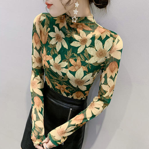 KQL 311H8257半高领网纱打底衫修身时尚洋气上衣T恤 商品图0