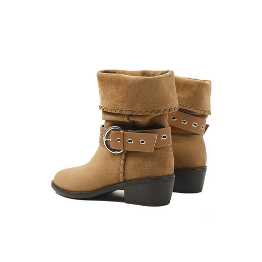 伊伴2025冬季一靴多穿堆皱西部尖头牛仔靴休闲中短靴B25690605 商品图5