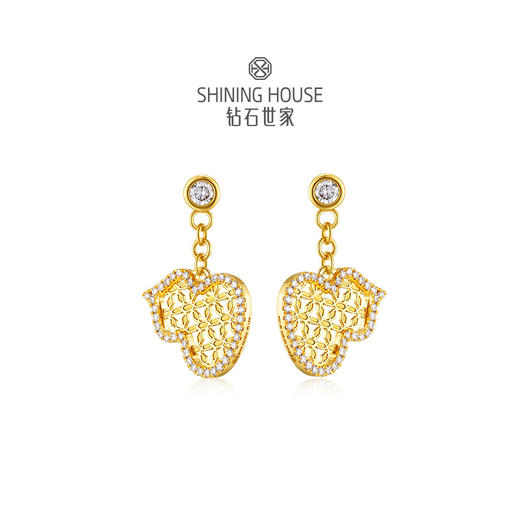 【八方衔运纹】【 玲珑宝葫 】钻石世家  玲珑宝葫系列 足金葫芦镶钻耳饰 【黄金产品不支持无理由退换货】预计3-5天发货 商品图1