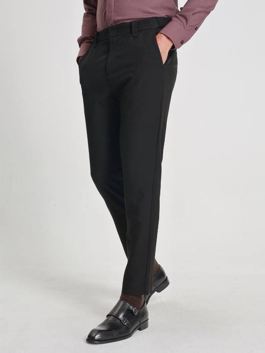 callisto黑色绵羊毛混纺直筒收脚口休闲裤 商品图2