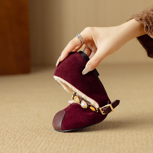 【预售5天】秋冬季新款复古圆头真皮毛里珍珠玛丽珍保暖单鞋NJMK&K1133M-1 商品图3