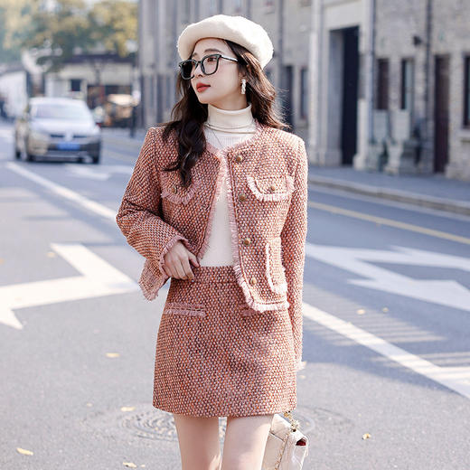 HR SNX2897法式小香风套装裙内胆加羽绒流苏两件套 商品图1