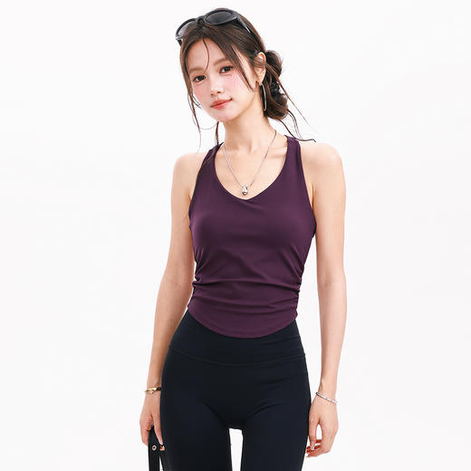 【限时秒】YOGACODE【火树银花系列】瑜伽服背心上衣女带胸垫免穿内衣腰部抽褶紧身显瘦运动背心DWB116009 商品图2