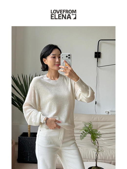 星河亮片 全羊绒弯刀袖  针织圆领毛衣 商品图4