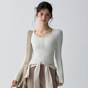 跃牌【禅语梵心】螺纹带胸垫软糯瑜伽服女显瘦跑步运动T恤长袖健身服上衣CX3483