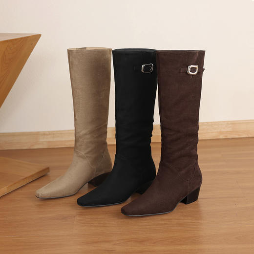 【预售7天】慵懒感复古绒面爆款显瘦不过膝堆堆靴长筒骑士靴HB&1298 商品图4