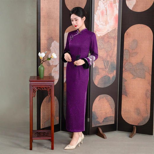 SKY 209671针织提花加绒长款时尚拼接旗袍复古国风 商品图3