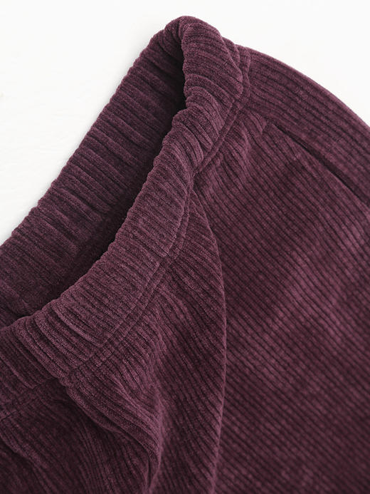 复古酒红色灯芯绒阔腿裤 高腰松紧腰显瘦长裤 秋冬垂感休闲卷边直筒裤 商品图3