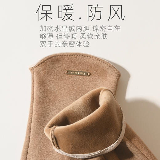 秋冬手套男德绒女款手套保暖加绒露指可触屏手套骑行半圆腕口时尚韩版手套秋冬保暖防风手套 商品图2