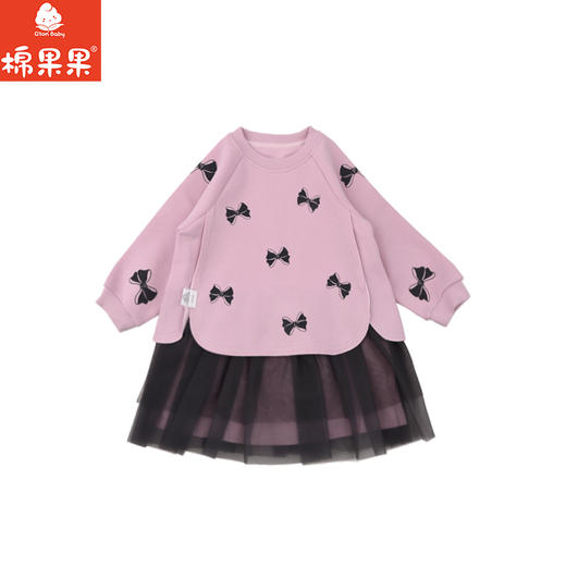 棉果果冬季新品女童针织复合绒保暖丁香紫网纱连衣裙M422700425734 商品图2