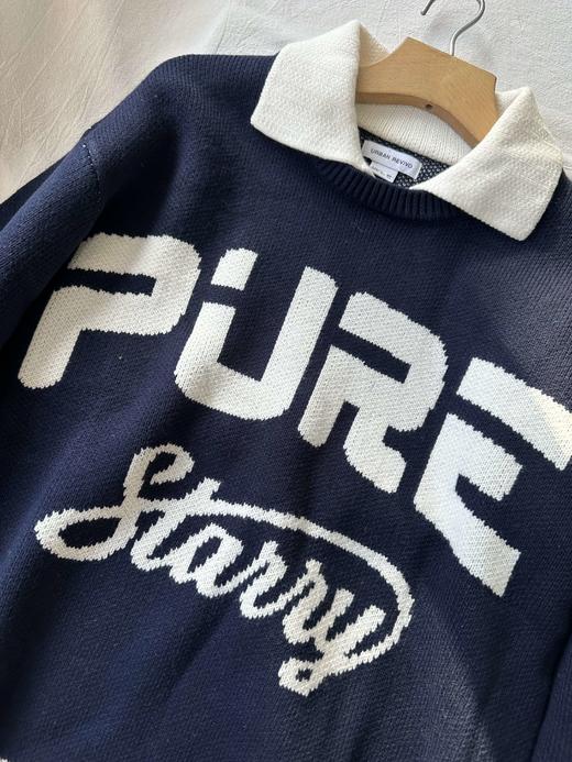 贝壳三 美式复古字母提花假两件毛衣学院风翻领长袖针织衫C102814 商品图5