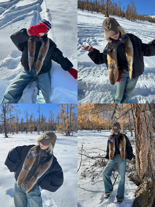 素舶 青根貂翻毛领短款夹克羽绒派克服外套 商品图3