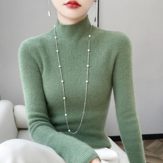 TS-202无缝抽条半高领纯羊毛衫女修身毛衣百搭秋冬灰色针织打底羊绒衫 商品图2