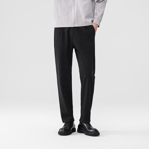 罗蒙男士休闲裤毛呢臻质感纹理半松紧腰设计撞色腰里直筒时尚百搭长裤 商品图1